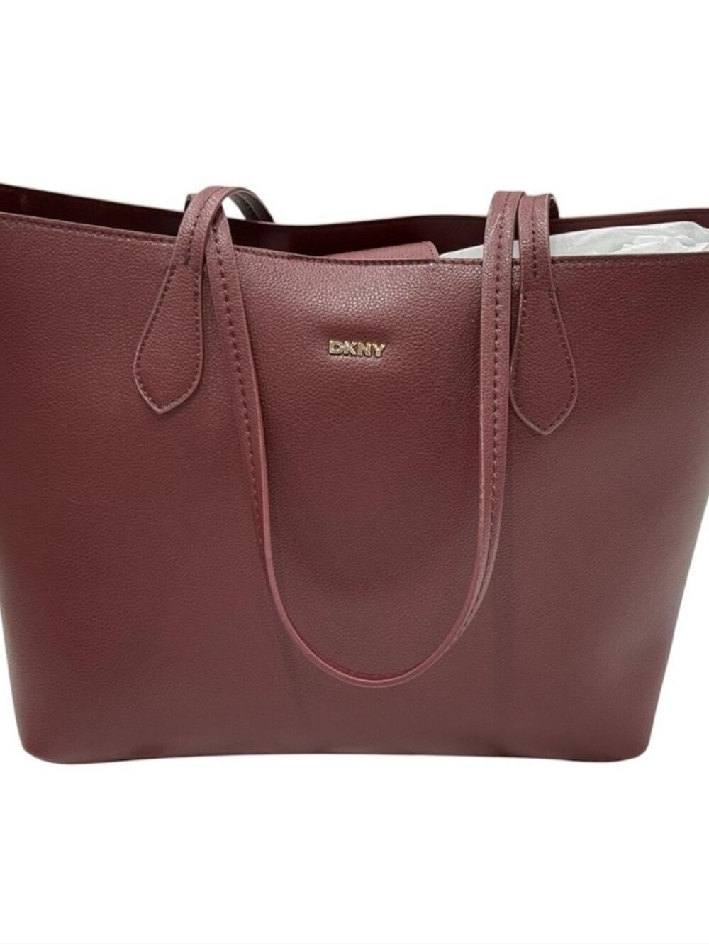 DKNY Maroon Pebbled Leather Tote with Gold Logo